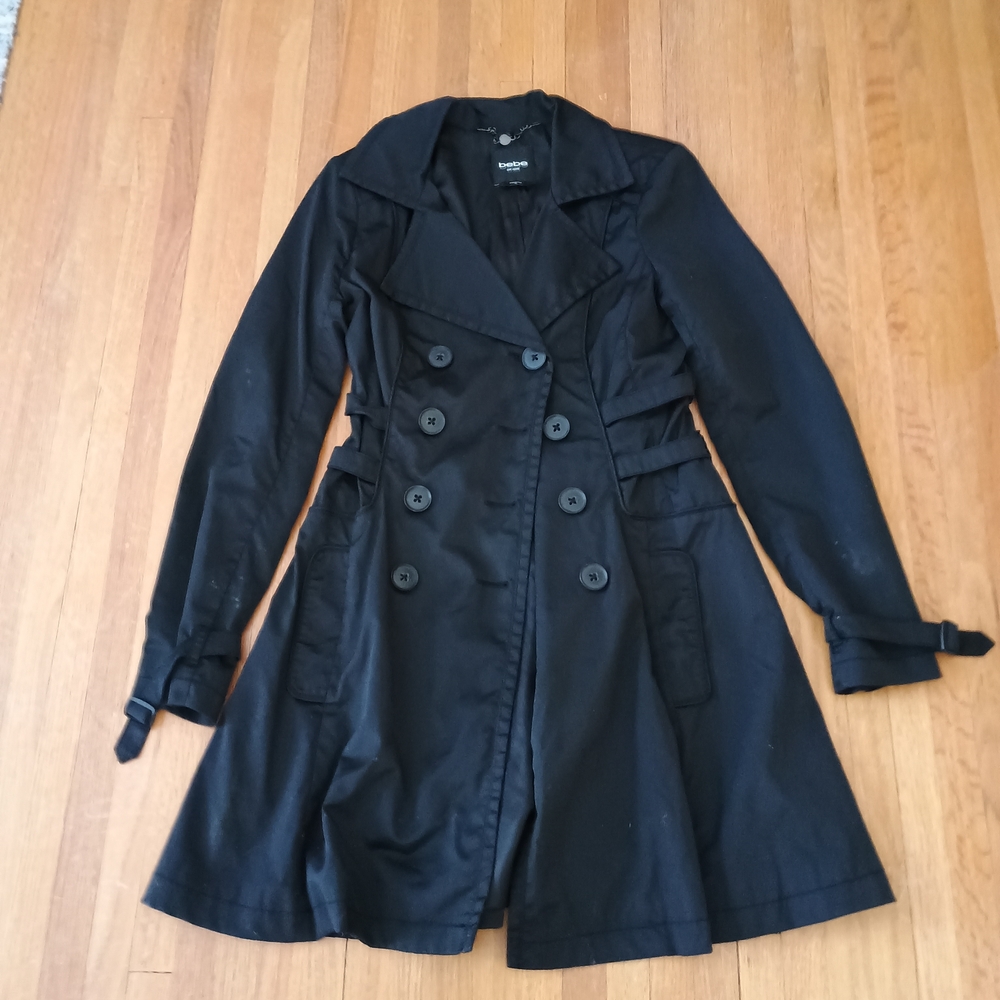 Women's Black Bebe Double-Breasted Trench Coat
